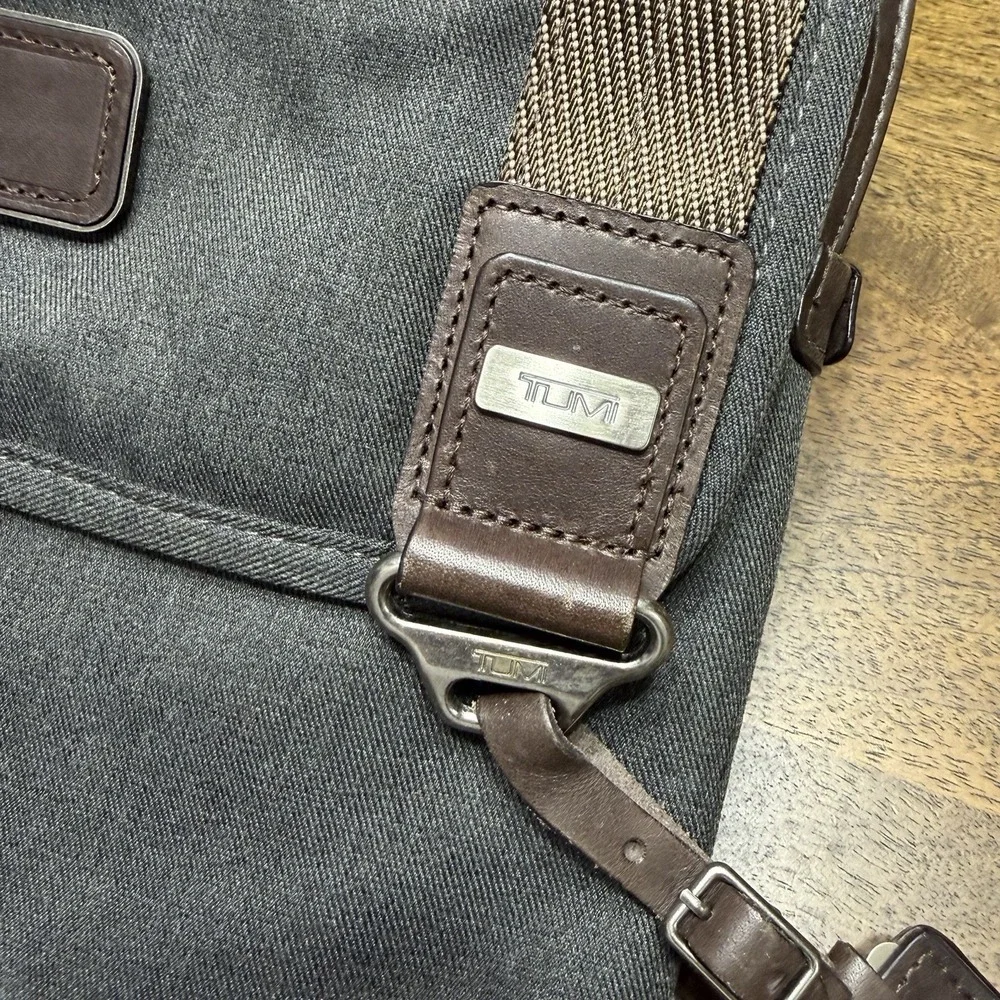 Tumi Alpha Bravo Annapolis Zip Flap Sling Crossbody Gray Brown Leather NEW READ